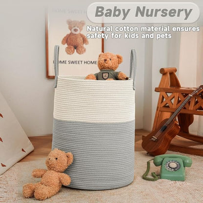 Large Woven Laundry Basket Hamper, 60L Cotton Rope Storage Bin - Image 2
