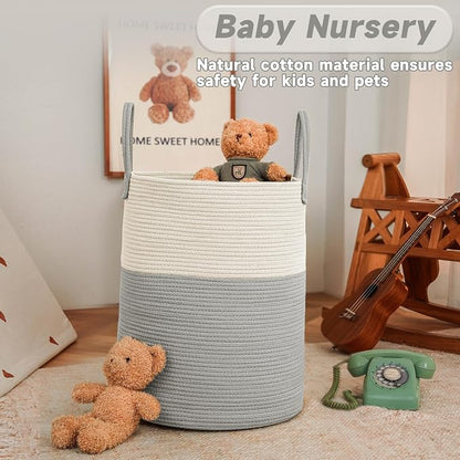 Large Woven Laundry Basket Hamper, 100L Cotton Rope Storage Bin - Image 2