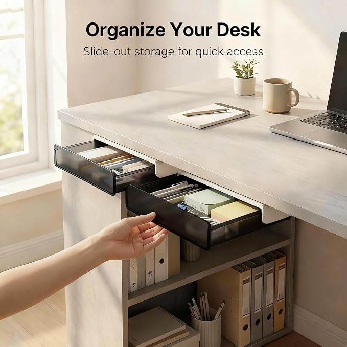 OSPNIEEK Self-adhesive Under Desk Drawer Organizer, 2 Pack Table Hidden Slide - Image 7