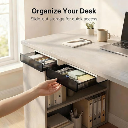 OSPNIEEK Self-adhesive Under Desk Drawer Organizer, 2 Pack Table Hidden Slide - Image 7