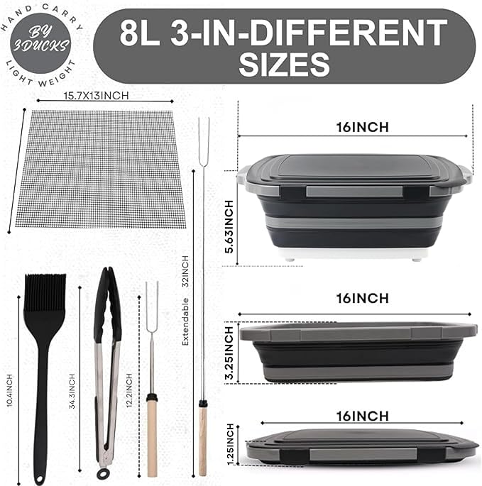 Collapsible BBQ Prep Tub 8L Black | Portable Meat Marinating Container - Image 2