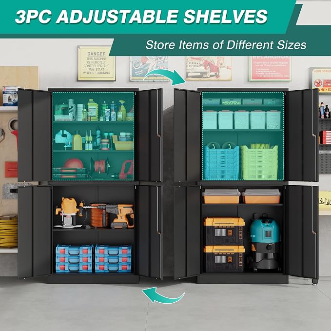 Metal Storage Cabinet with 3 Adjustable Shelves, Garage Storage Cabinet with - Image 3