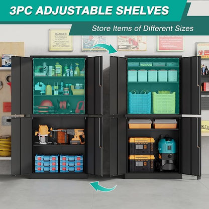 Metal Storage Cabinet with 3 Adjustable Shelves, Garage Storage Cabinet with - Image 3