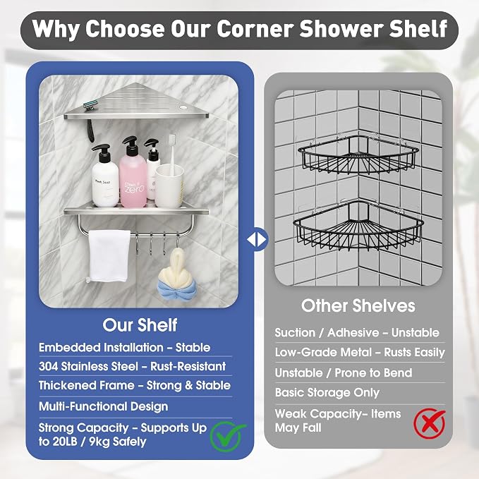 Shower Corner Shelf, No Drilling - Image 6