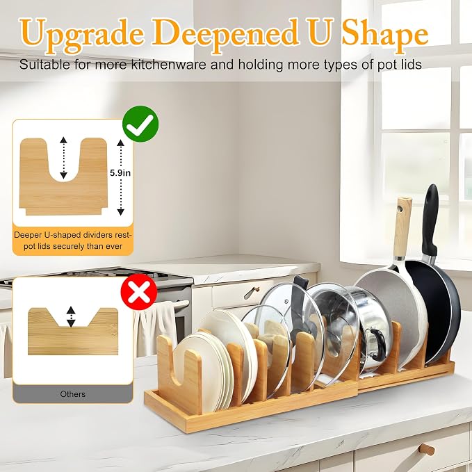 MinBoo Bamboo Expandable Pot Lid Organizer, Pot and Pan Organizer Drawer - Image 2