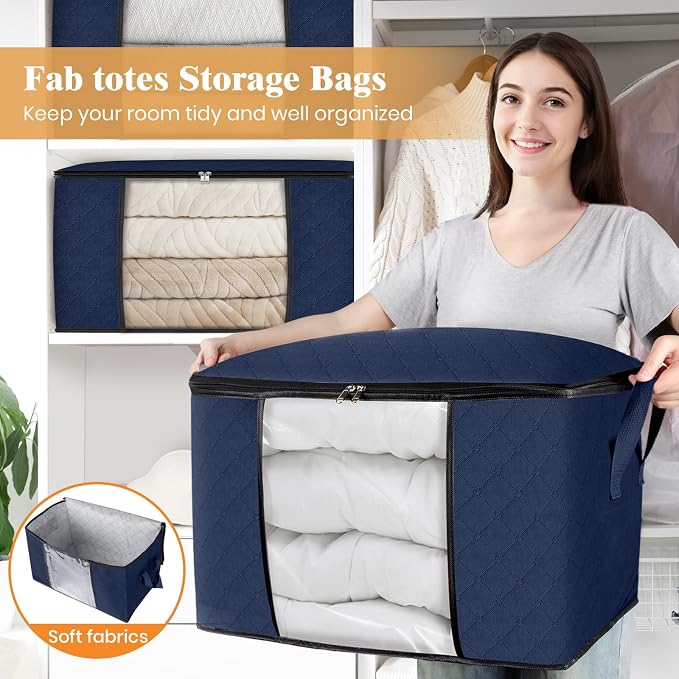 Fab totes 24 Gallons Clothes Storage, Foldable Thick Fabric Blanket Storage Bags - Image 5