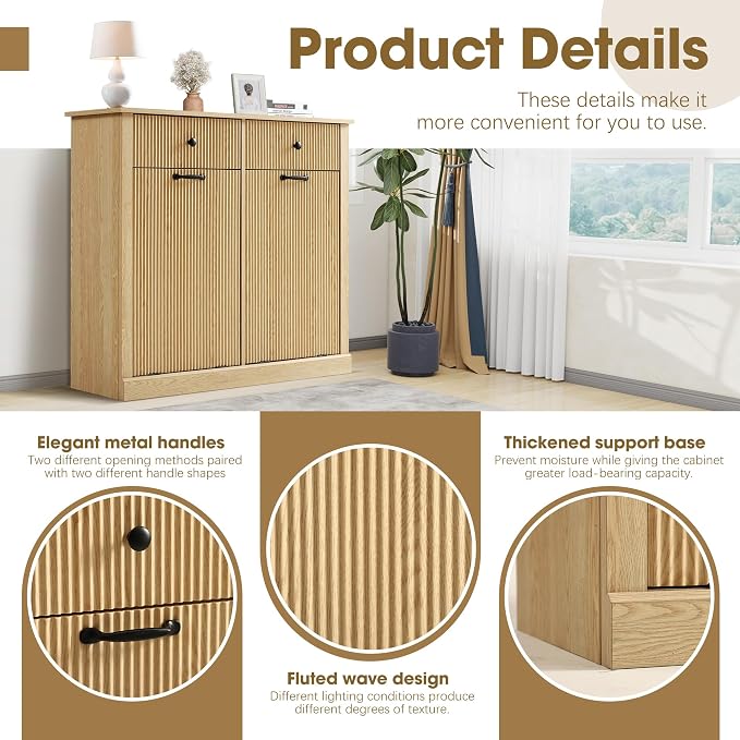 Grepatio Tilt Out Fluted Laundry Hamper Cabinet, 22 Gallon Double Hidden - Image 7