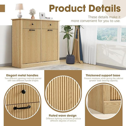 Grepatio Tilt Out Fluted Laundry Hamper Cabinet, 22 Gallon Double Hidden - Image 7