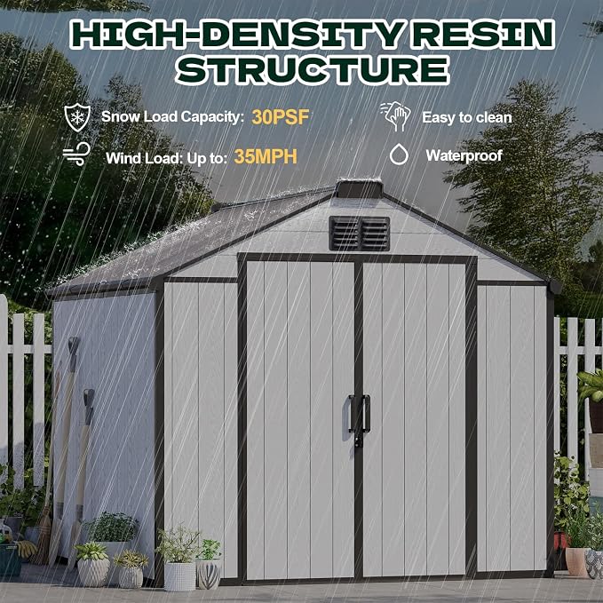 8 x 8 FT Plastic Outdoor Storage Shed, All-Weather Resin Garden Shed - Image 6