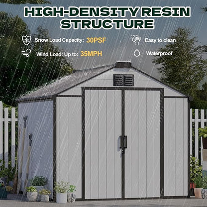 8 x 8 FT Plastic Outdoor Storage Shed, All-Weather Resin Garden Shed - Image 6