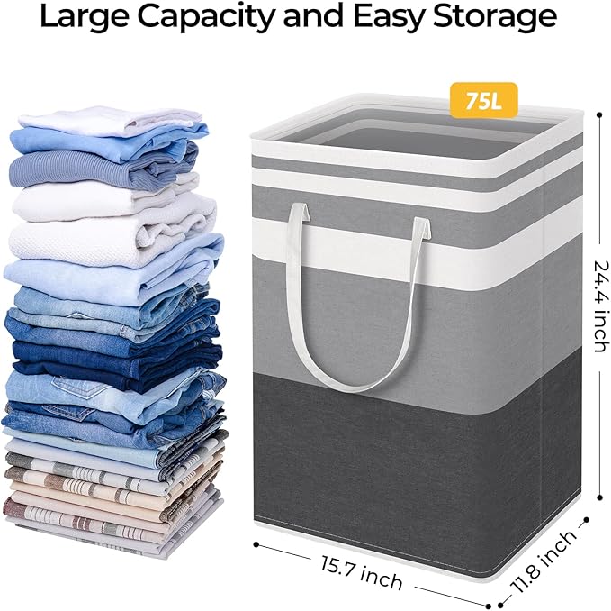 HomeHacks 2 Pack Large Laundry Baskets, Waterproof, Freestanding Laundry Hampers - Image 4