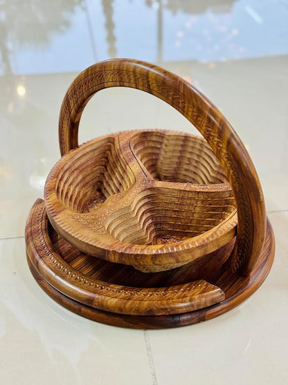 Handmade 12″ Collapsible Wooden Basket, 3-Compartment Angel Wings Design in - Image 4