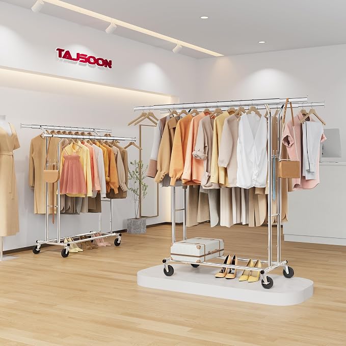 Tajsoon Double Rod Clothes Rack 480 LBS, Heavy Duty Clothing Rack - Image 8