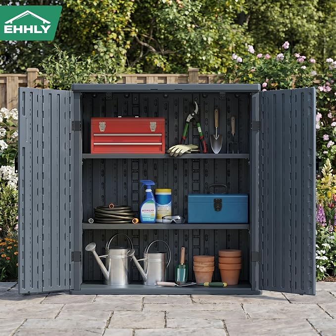 EHHLY Heavy Duty Small Storage Cabinet Outdoor Weatherproof, 14 Cuft Garage - Image 7