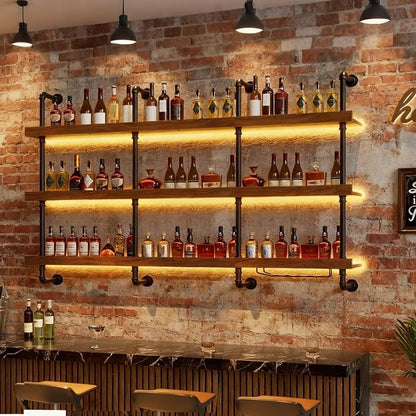 86.6in Large Wine Rack with LED Light Solid Wood Wall Mounted Wine Rack - Image 8