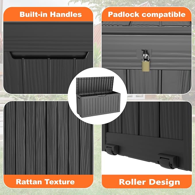 75 Gallon Large Deck Box, Resin Outdoor Storage Box - Image 4