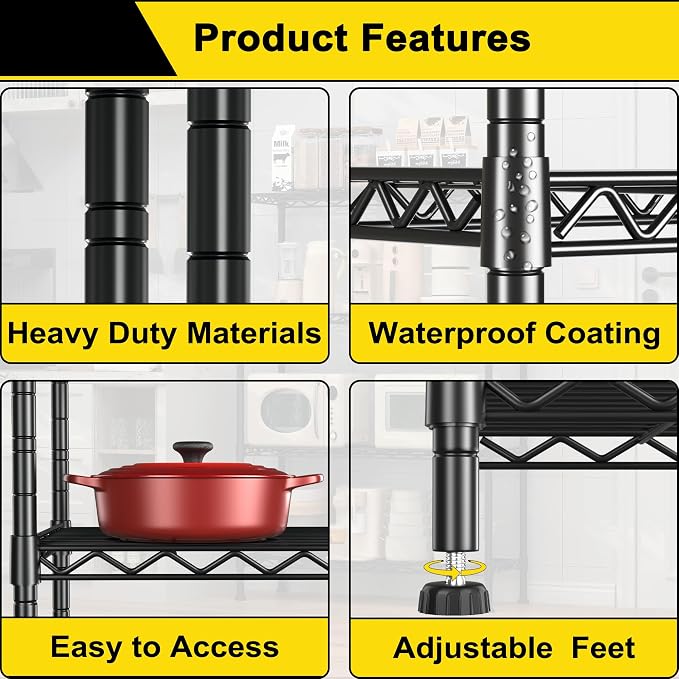 GIOTORENT 7-Wire Garage Shelving Storage Shelves, Kitchen Storage Adjustable - Image 7