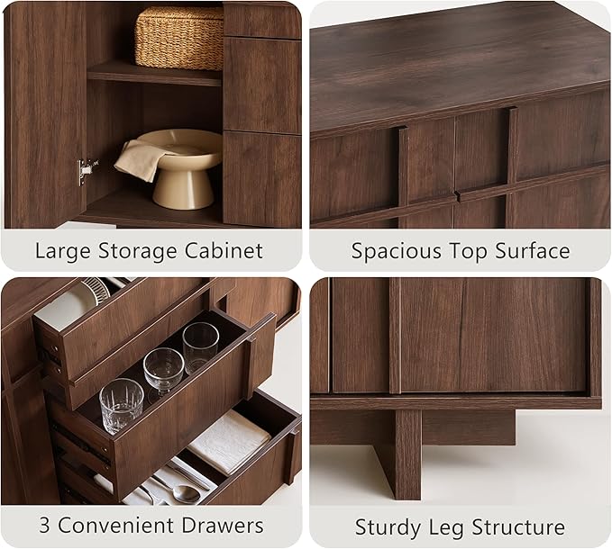 Sideboard Buffet Cabinet with Storage, 47.2" Large Sideboard with 2 Doors & 3 - Image 4