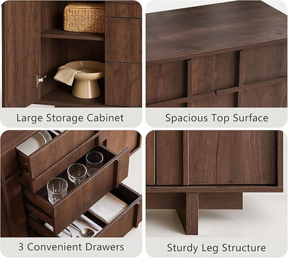 Sideboard Buffet Cabinet with Storage, 47.2" Large Sideboard with 2 Doors & 3 - Image 4