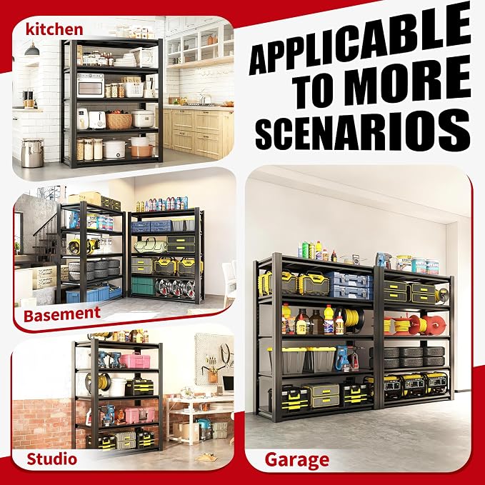 63" H Heavy Duty Garage Shelving, Metal Storage Shelves, Adjustable 5 Tier - Image 6
