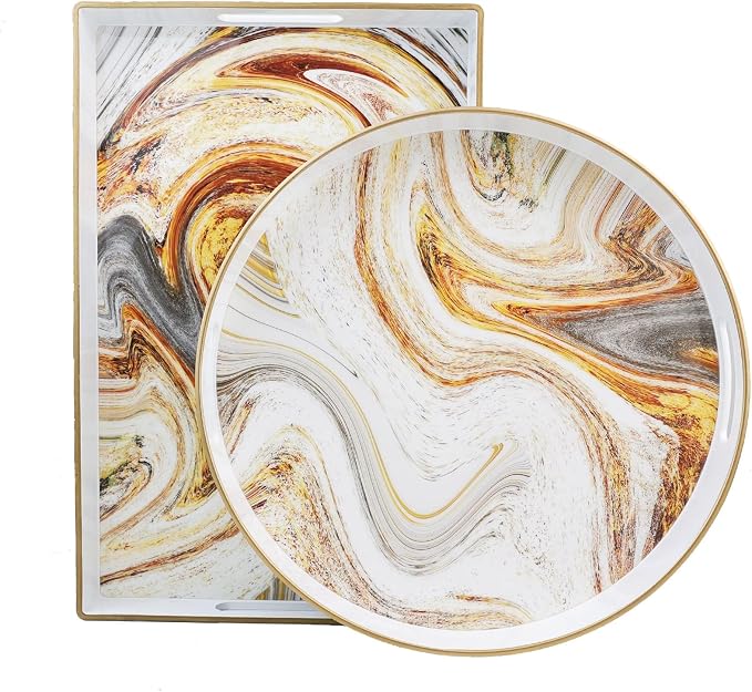 Round White Marbling Decorative Tray - Image 2