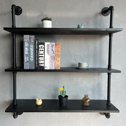 HDDFER Industrial Pipe Shelf Shelving Bookcase, Wall Mounted Rustic Bookshelf by industrialpipeshelving
