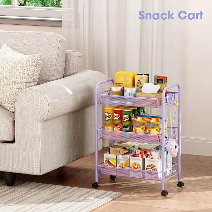 TOOLF 3-Tier Metal Rolling Cart, Mesh Wire Easy Assemble Utility Cart, Storage - Image 8