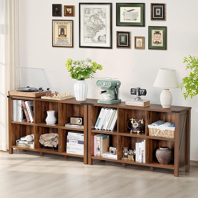 Farmhouse 6 Cube Book Shelf, Wood 3 Tier Storage Organizer Bookshelf, Rustic - Image 4