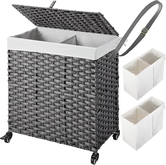 Greenstell Laundry Hamper with Wheels, No Install Needed, 110L Divided by Greenstell