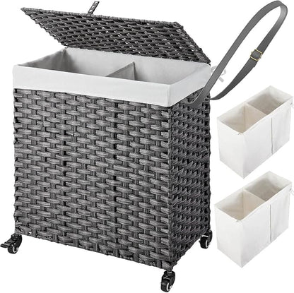 Greenstell Laundry Hamper with Wheels, No Install Needed, 110L Divided by Greenstell