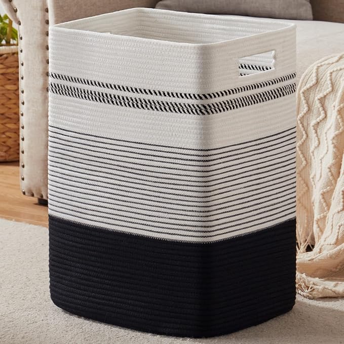 Laundry Hamper, Large Woven Rope Tall Laundry Basket by SIXDOVE