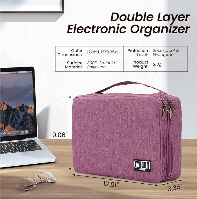 Large Electronic Organizer Travel Case, Double Layer Tech Pouch - Image 2