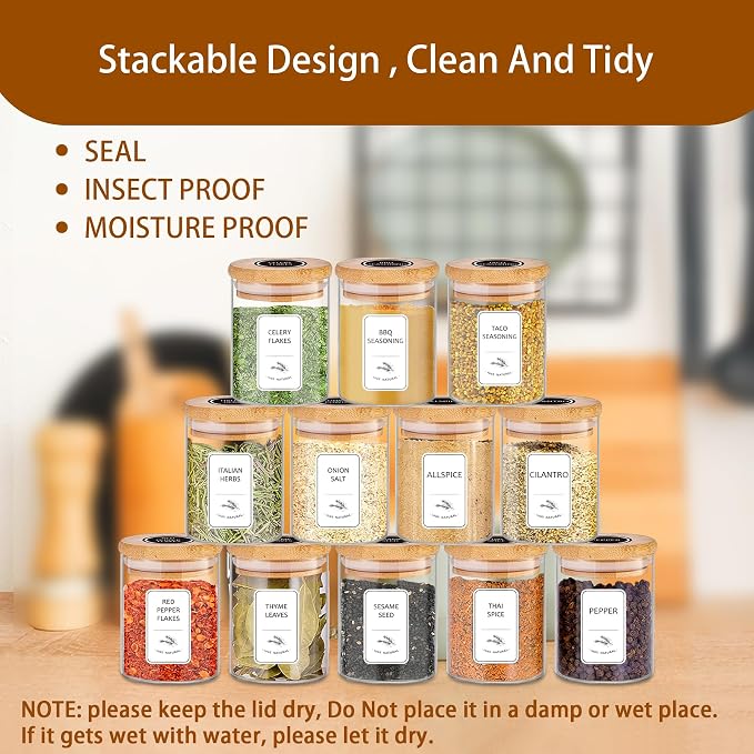 SLifeJars-Spice Jars with Label, 7.5 oz 20pcs Spice Containers Glass Jars with - Image 5