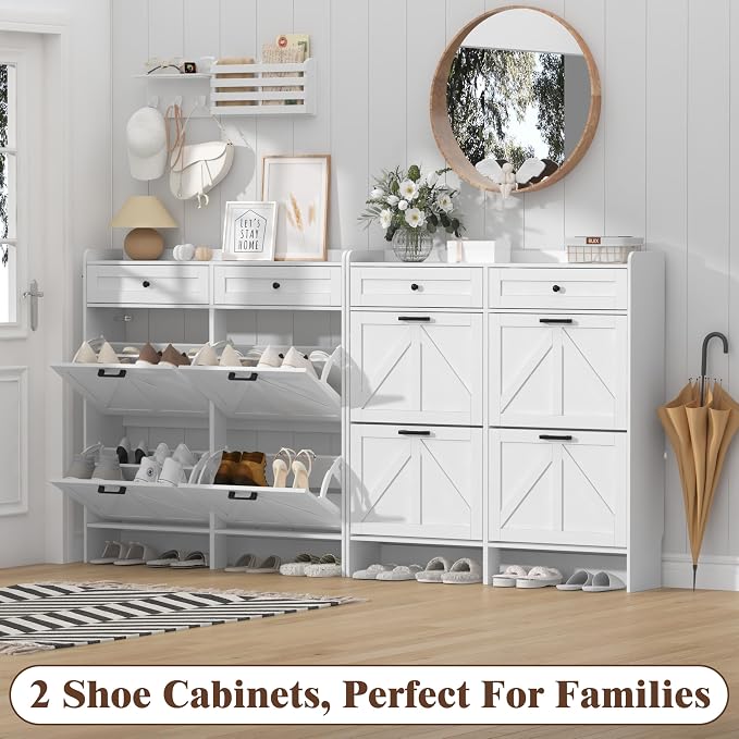 Thacuok Shoe Cabinet with 4 Flip Drawers & 2 Storage Drawers, Rustic Farmhouse - Image 9