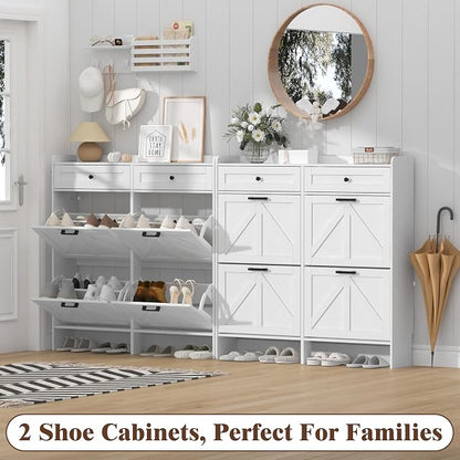 Thacuok Shoe Cabinet with 4 Flip Drawers & 2 Storage Drawers, Rustic Farmhouse - Image 9
