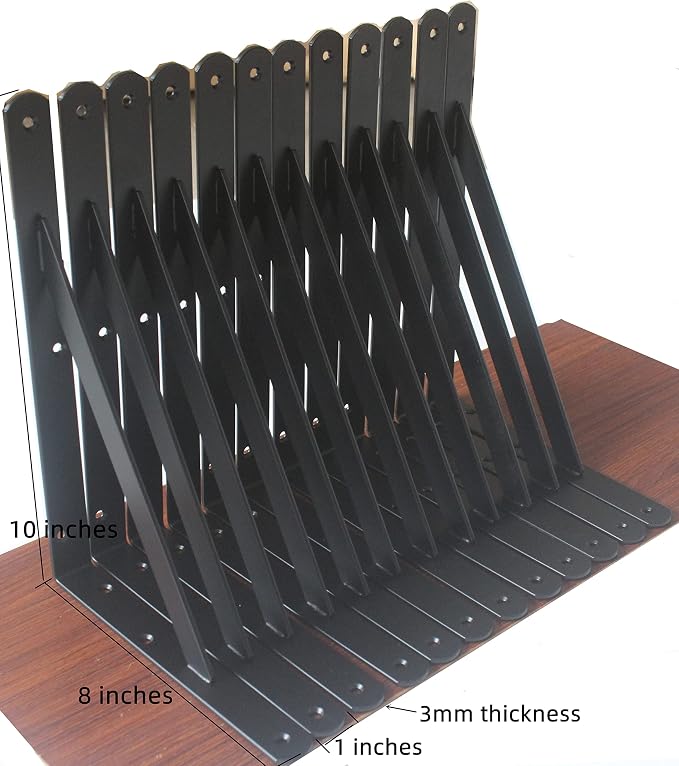 8 Pack L10 x H 8" Black Heavy Duty Shelf Brackets - Image 2