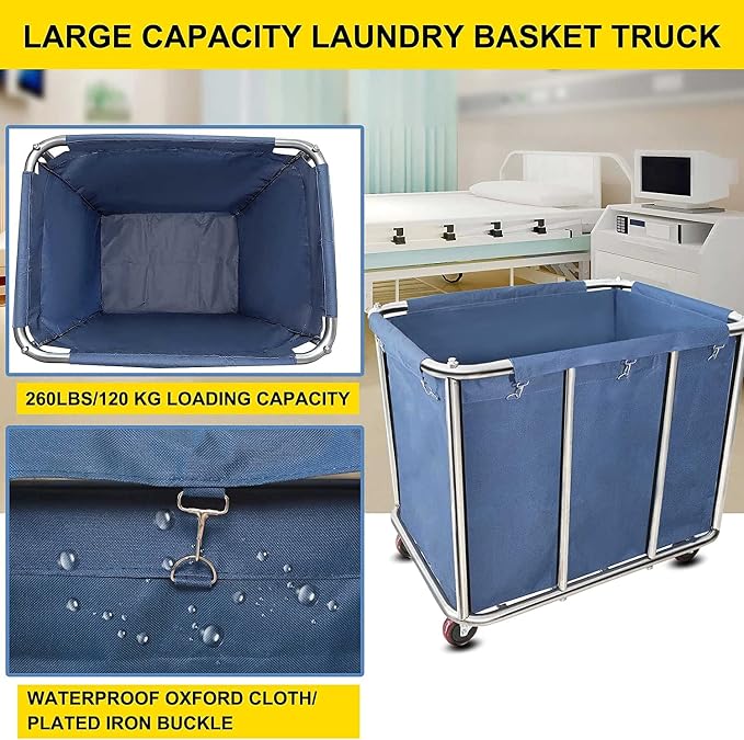 11.35 Bushel Industrial Rolling Laundry Cart, Commercial Laundry Basket - Image 4