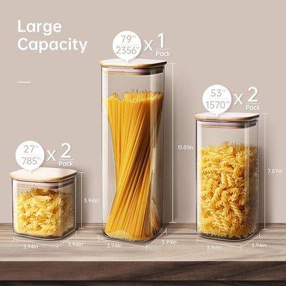 Square Glass Jars with Bamboo Lids, Glass Canisters with Airtight Lids - Image 2
