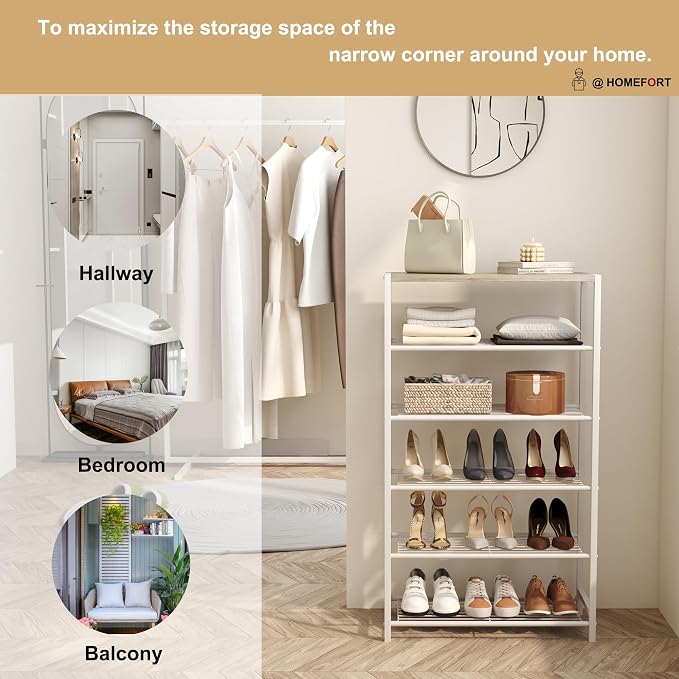HOMEFORT Shoe Rack 6-Tier, Shoe Storage Shelf, Industrial Shoe Tower, Narrow - Image 4