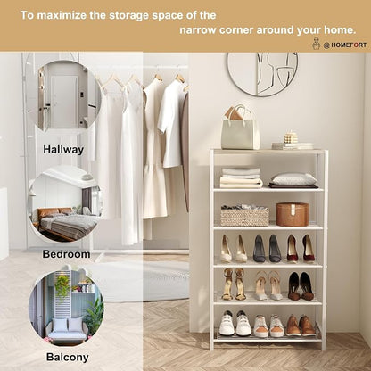 HOMEFORT Shoe Rack 6-Tier, Shoe Storage Shelf, Industrial Shoe Tower, Narrow - Image 4