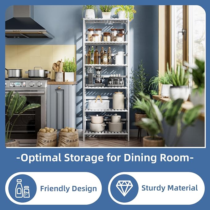 HITNET Bookshelf, 6-Tier Tall Bookcase Freestanding Bamboo Book Shelf Bathroom - Image 5