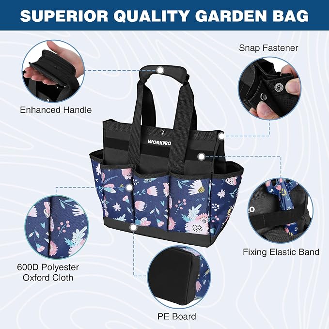 WORKPRO Garden Tool Bag, 9-Pocket Heavy Duty Oxford Tote Bag, Gardening Tool - Image 5