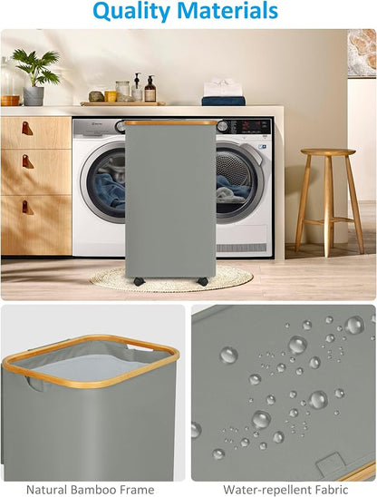 efluky Laundry Basket with Wheels, Tall Rolling Laundry Hamper with Lid and - Image 6