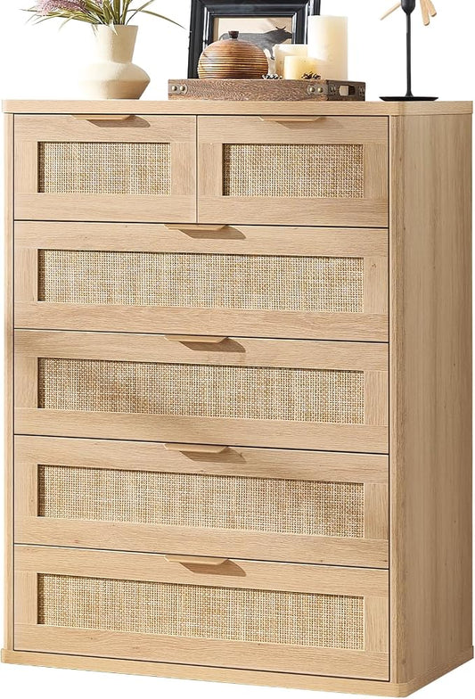 LEYAOYAO Rattan Dresser for Bedroom, Modern 6 Drawers Boho Dressers by LEYAOYAO-Findtheshiningpointofyourideallife%EF%BC%81