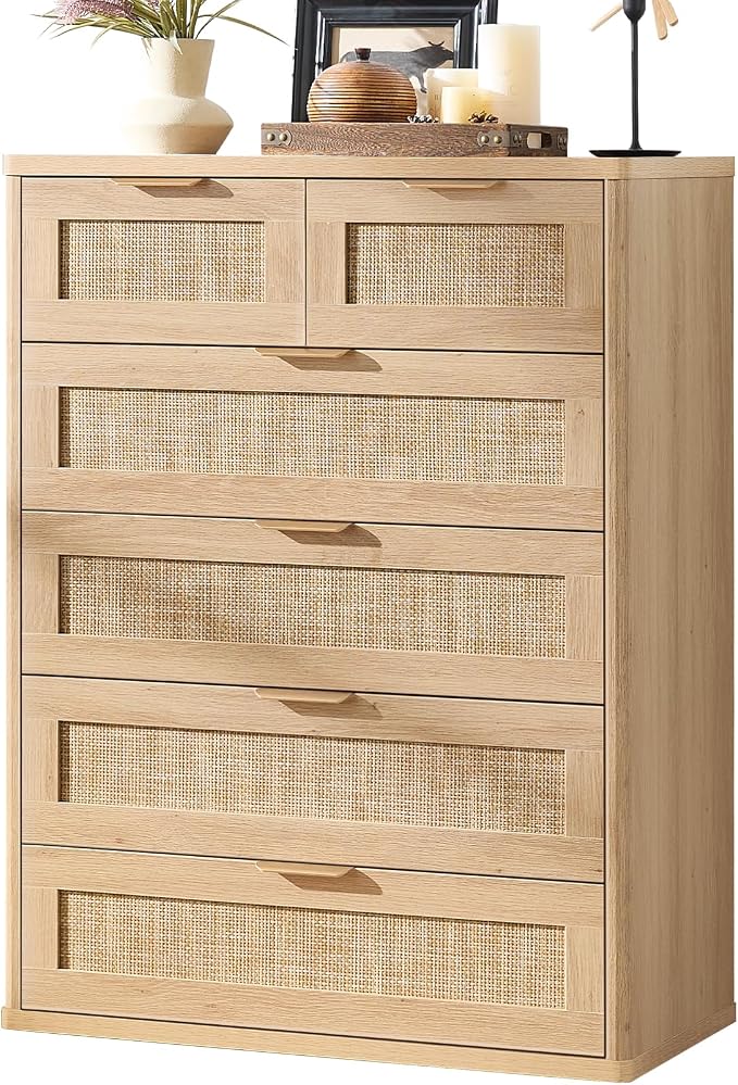 LEYAOYAO Rattan Dresser for Bedroom Set of 2, Modern 6 Drawers Boho Dressers by LEYAOYAO-Findtheshiningpointofyourideallife%EF%BC%81