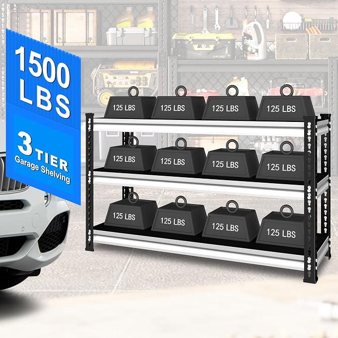 48" W Garage Shelving Heavy Duty, 1500LBS Loads Adjustable Garage Storage - Image 4
