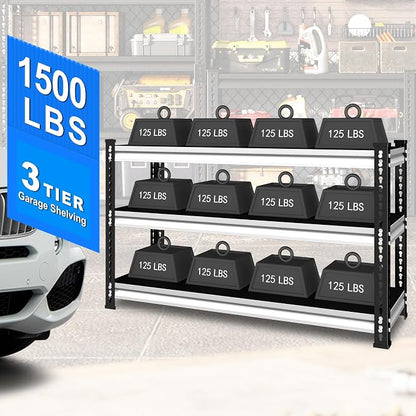 48" W Garage Shelving Heavy Duty, 1500LBS Loads Adjustable Garage Storage - Image 4
