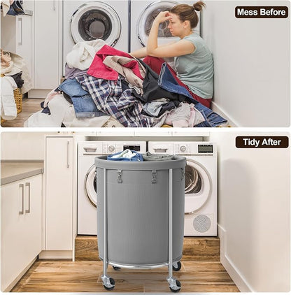 ELYKEN Laundry Basket with Wheels, 45 Gallons Rolling Laundry Hamper with - Image 7