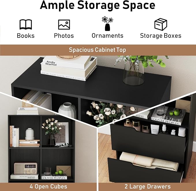 Giantex Bookshelf with 4 Cubes & 2 Drawers, 51” Tall Floor Bookcase with - Image 4