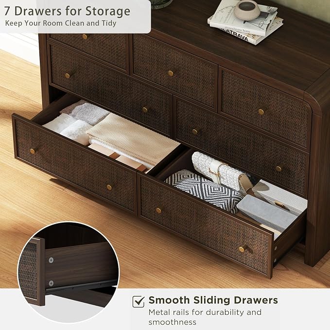 Oak&Sparrow 7 Drawer Dresser for Bedroom, Boho Chest of Drawers, Thickened - Image 6